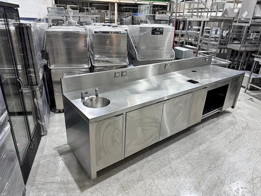 Commercial Stainless Steel Unit Table with Hand Wash & Storage Cabinet