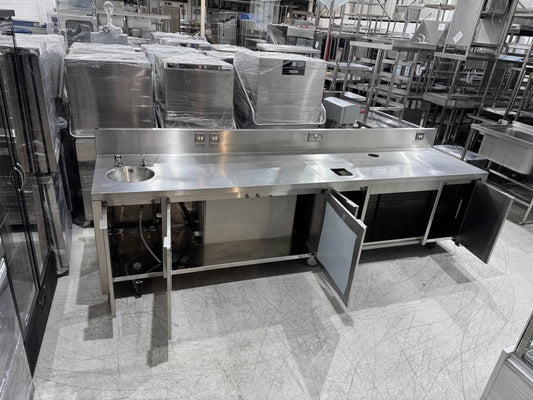 Commercial Stainless Steel Unit Table with Hand Wash & Storage Cabinet